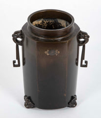 Japanese Mixed Metal Double Handled Vase with Silver Wire Inlay