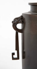 Japanese Mixed Metal Double Handled Vase with Silver Wire Inlay