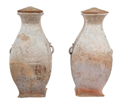 A Rare Matched Pair of Matching Greyware Chinese Fanghu Jars