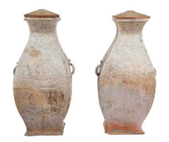 A Rare Matched Pair of Matching Greyware Chinese Fanghu Jars
