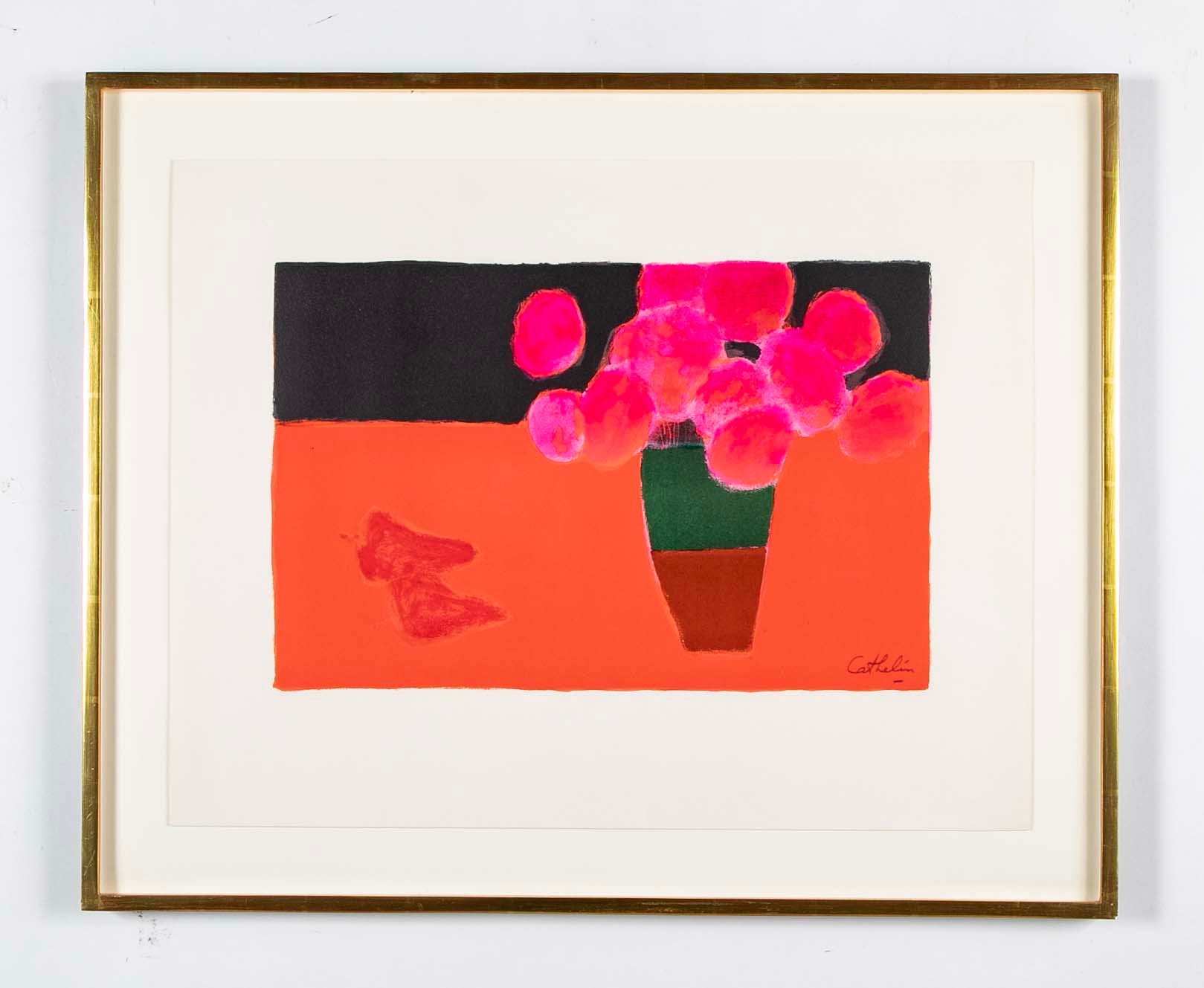 Bernard Cathelin "Bouquet de Roses Au Vase de Moustiers 2" Lithograph
