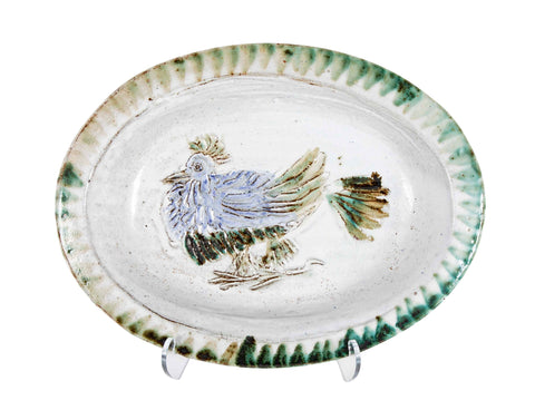 Shallow Ceramic Bowl with Chicken on White by Albert Thiry, Villauris, France