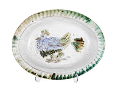 Shallow Ceramic Bowl with Chicken on White by Albert Thiry, Villauris, France