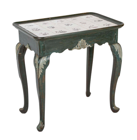 Tile Tripod, Green Painted Wood Rococo Table