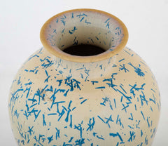 An American Terracotta Vase of Cobalt Blue Dash Design Over Tan Ground by Norweta