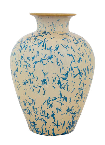 An American Terracotta Vase of Cobalt Blue Dash Design Over Tan Ground by Norweta