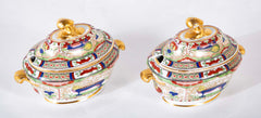 Pair of Worcester "Dragons in Compartments" Covered Sauce Tureens