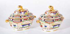 Pair of Worcester "Dragons in Compartments" Covered Sauce Tureens