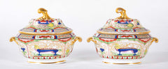 Pair of Worcester "Dragons in Compartments" Covered Sauce Tureens