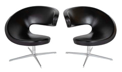 Olav Eldoy (b.1948) "Peel" Black Leather Swivel Club Chairs