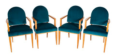Set of 4 Walnut Bridge Armchairs By Lucien Rollin