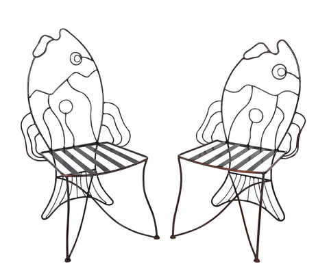 Pair of Black Painted Iron Chairs After John B. Salterini