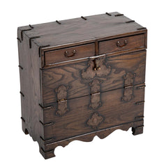 Korean Two Drawer and Drop Down Cupboard Door Chest of Zelkova Wood