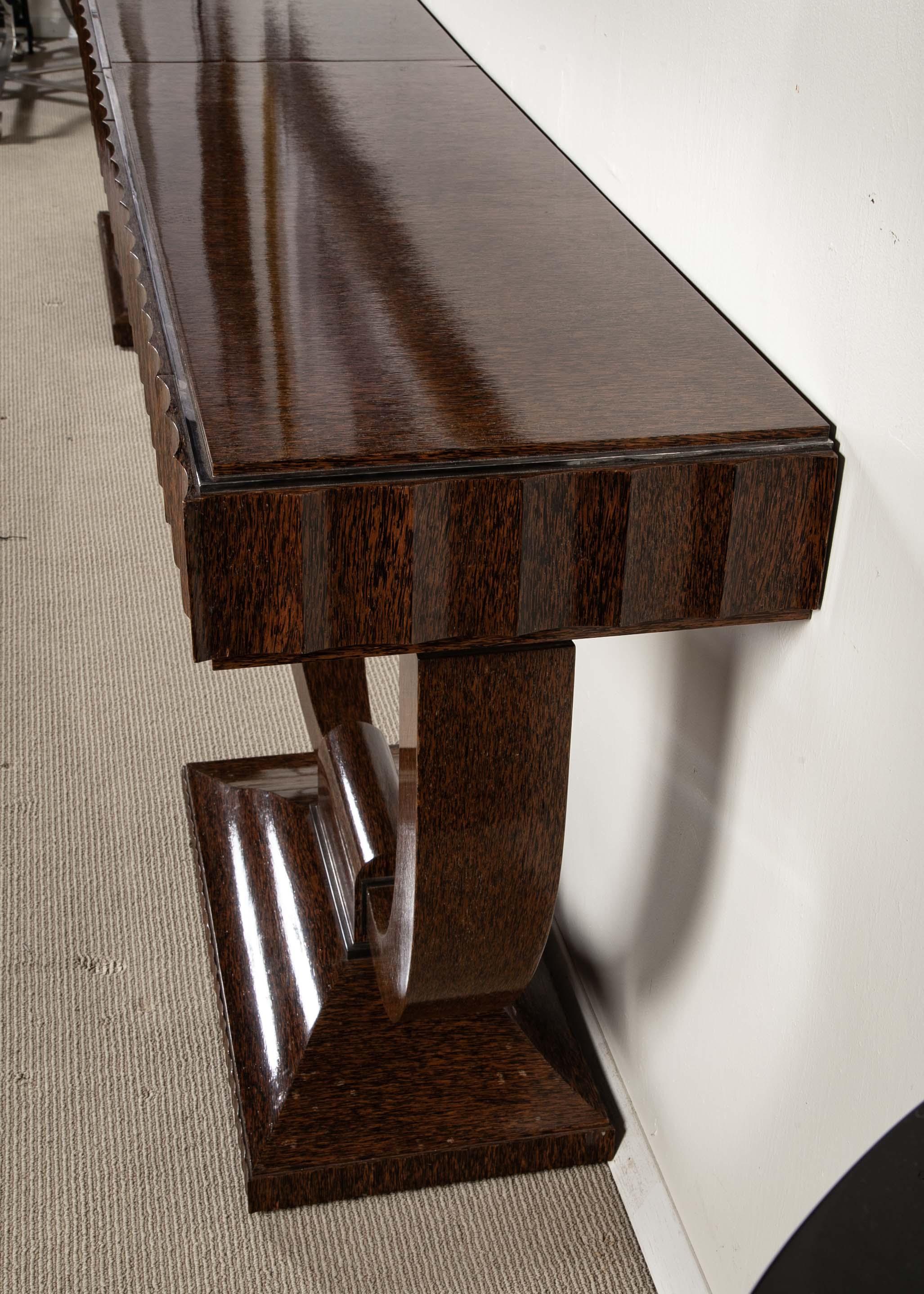 Specially Commissioned Dual Purpose Pair of Palmwood Console Tables and/or Palmwood Serving Table, after E.J. Ruhlmann, Art Deco Style