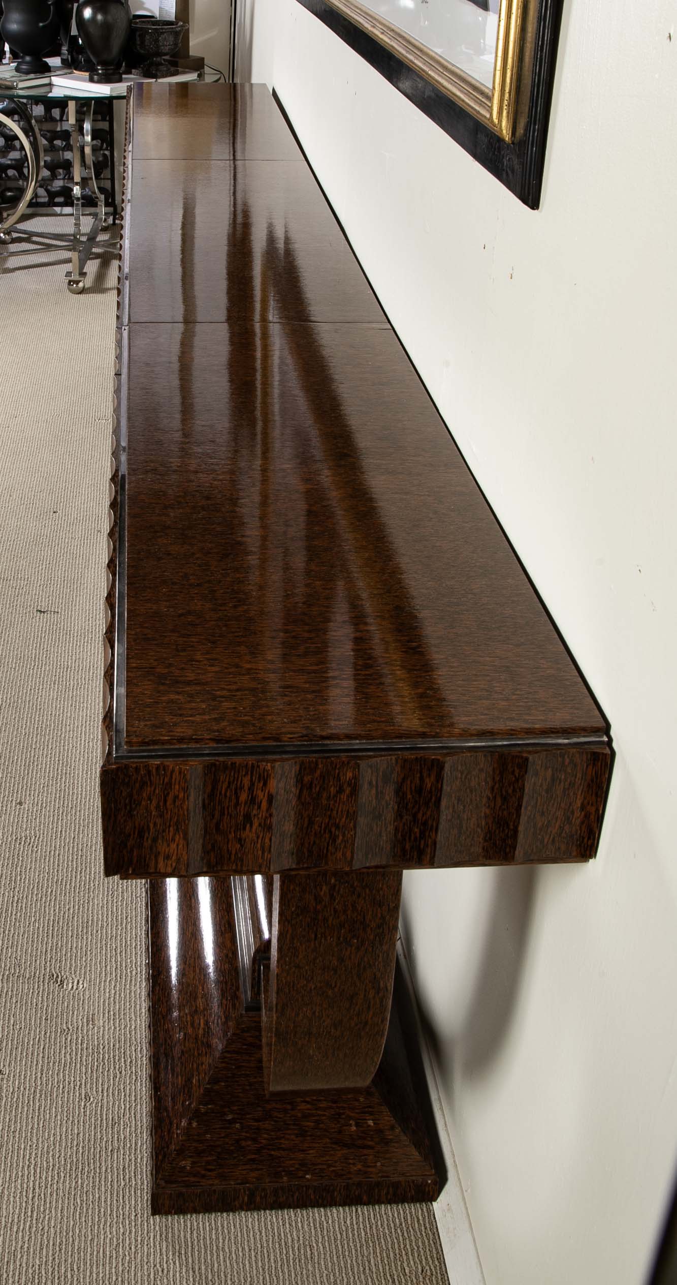 Specially Commissioned Dual Purpose Pair of Palmwood Console Tables and/or Palmwood Serving Table, after E.J. Ruhlmann, Art Deco Style