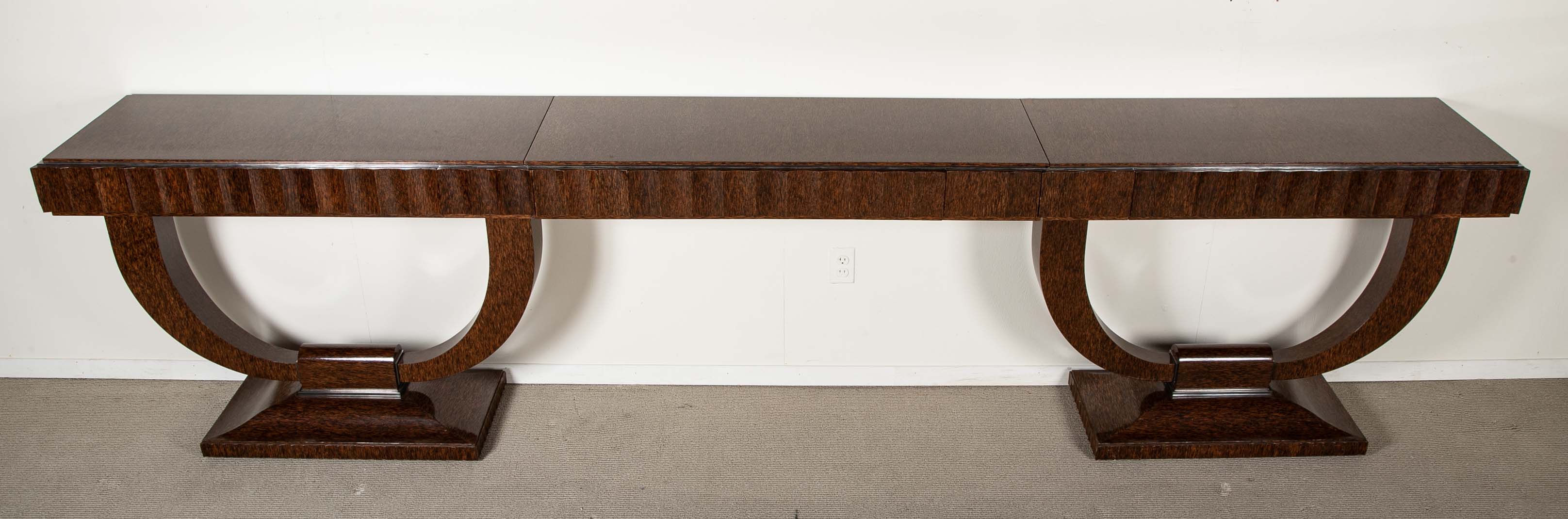Specially Commissioned Dual Purpose Pair of Palmwood Console Tables and/or Palmwood Serving Table, after E.J. Ruhlmann, Art Deco Style