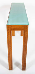 Jacques Adnet Blue/Green Glass Top Console Table