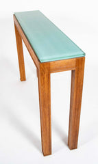 Jacques Adnet Blue/Green Glass Top Console Table