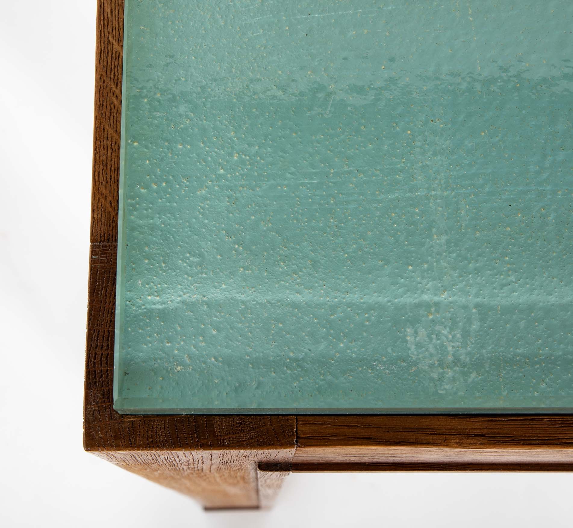 Jacques Adnet Blue/Green Glass Top Console Table