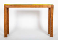 Jacques Adnet Blue/Green Glass Top Console Table