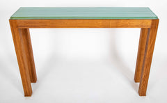 Jacques Adnet Blue/Green Glass Top Console Table