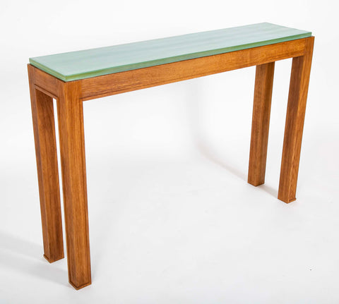 Jacques Adnet Blue/Green Glass Top Console Table