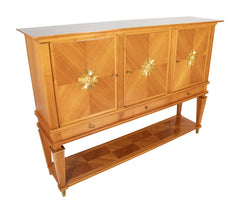 Jean Pascaud Blond Mahogany Credenza with Ormolu Sun Masks by Vadim Androusou