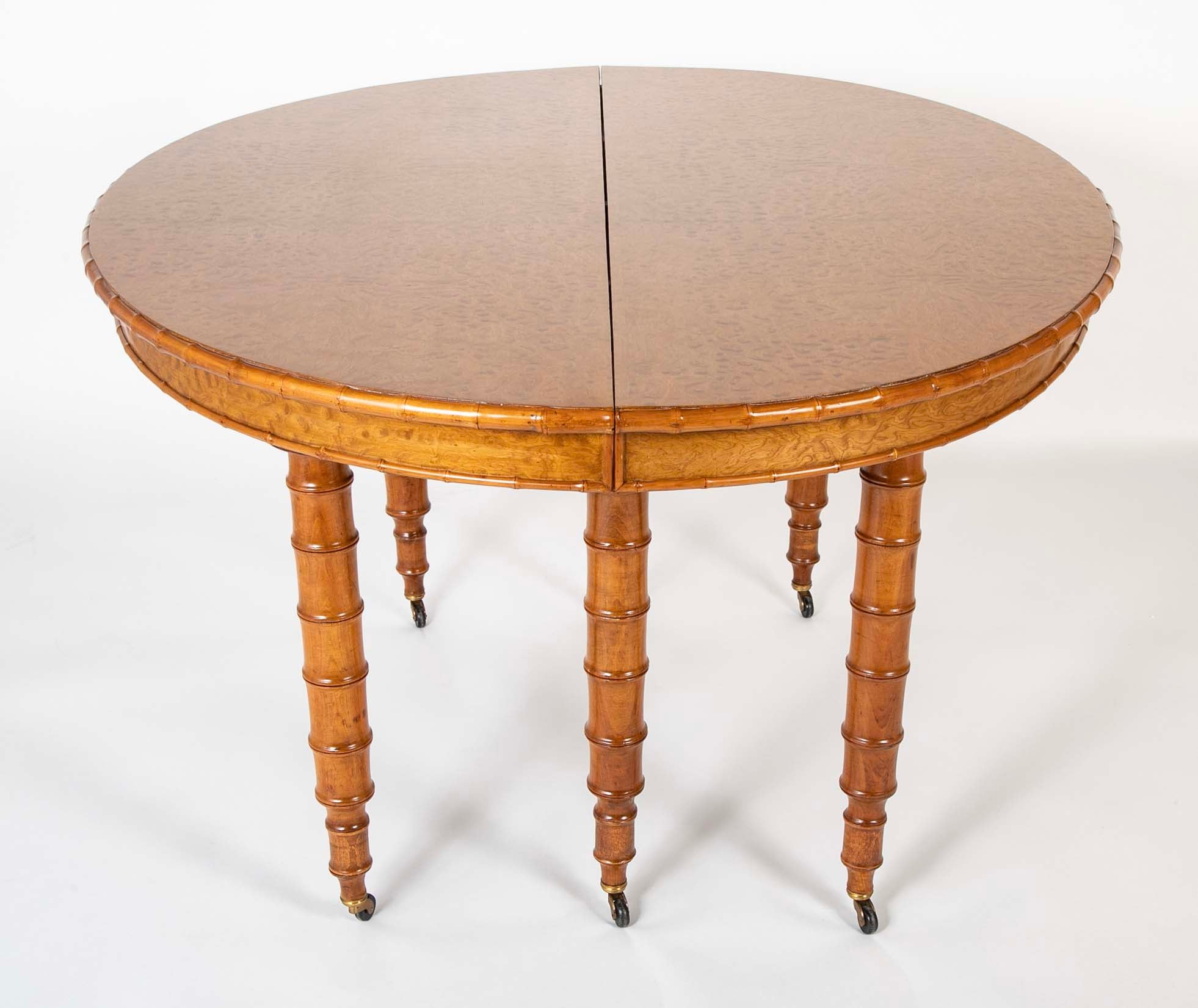A Faux Bamboo Dining Table in Burled Elm and Maple