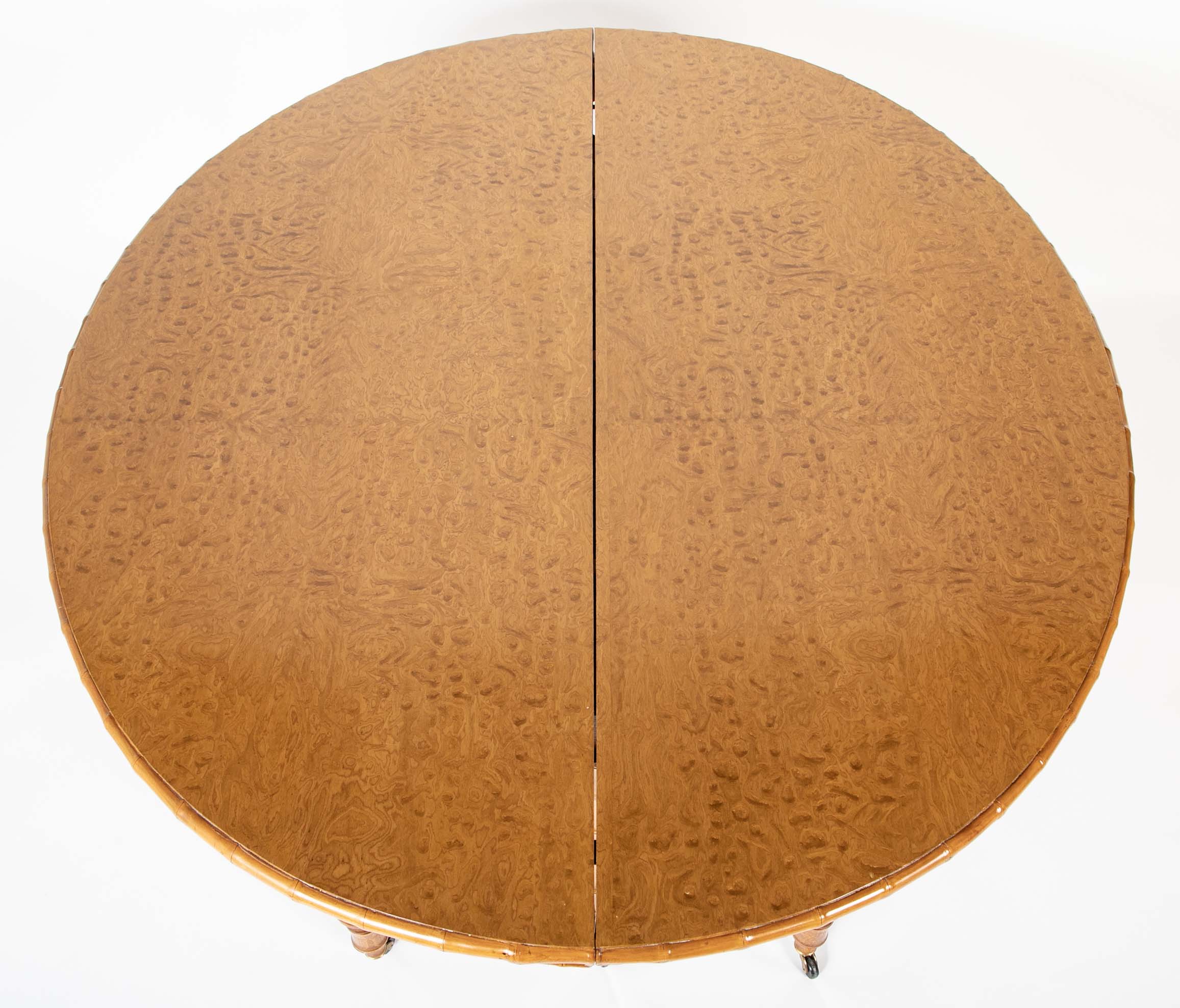 A Faux Bamboo Dining Table in Burled Elm and Maple