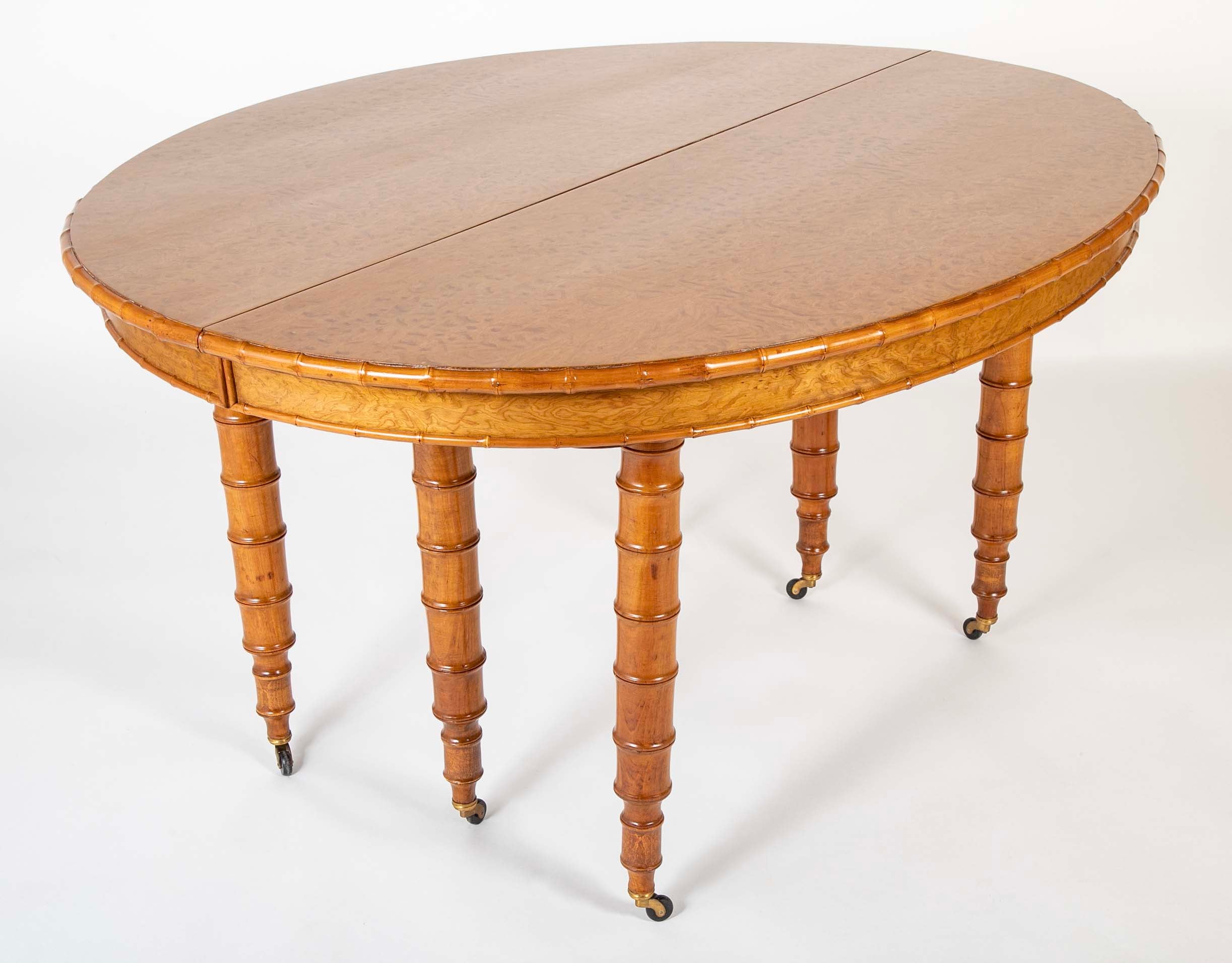 A Faux Bamboo Dining Table in Burled Elm and Maple