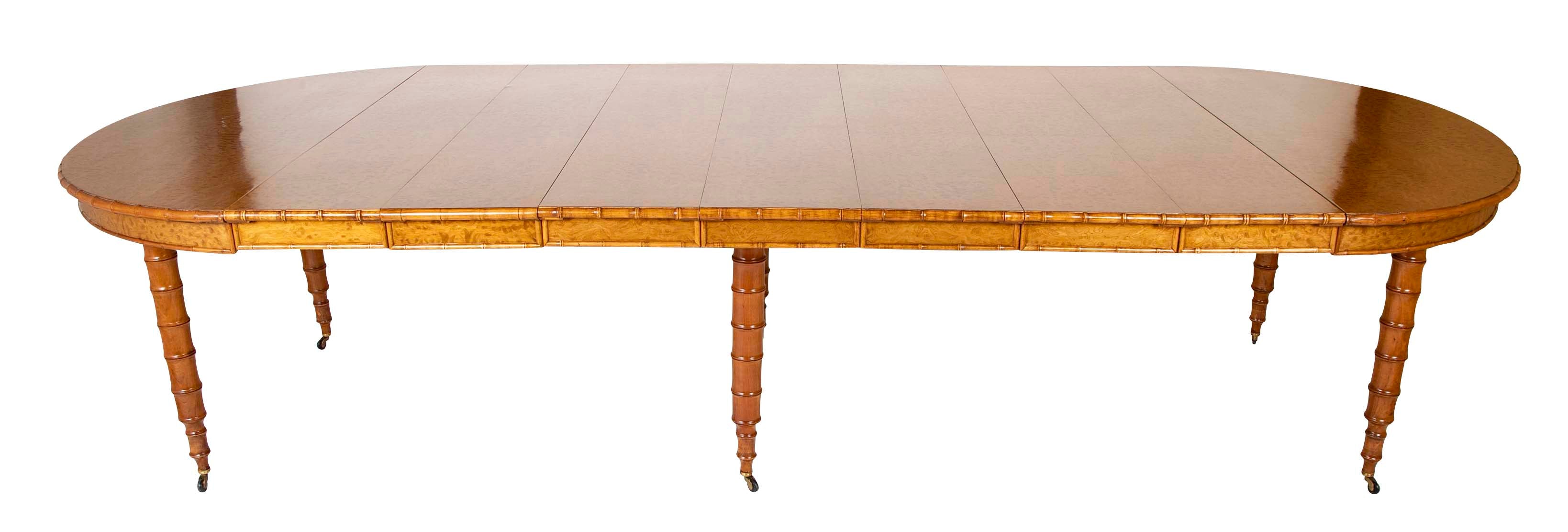 A Faux Bamboo Dining Table in Burled Elm and Maple