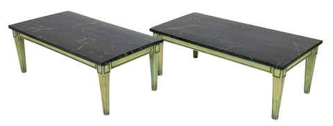 Green Painted Faux Marble Top Low Tables