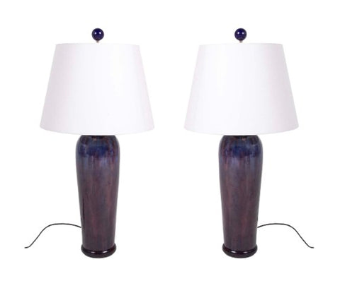 Pair of Chinese Blue Flambe Fulper Vases now Lamps
