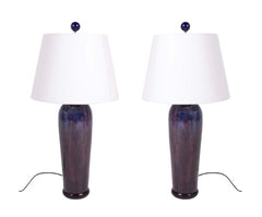 Pair of Chinese Blue Flambe Fulper Vases now Lamps