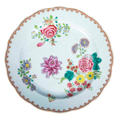 Pair of Chinese Export Famille Rose Porcelain Plates with Floral Polychrome Decor