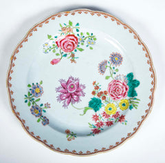 Pair of Chinese Export Famille Rose Porcelain Plates with Floral Polychrome Decor