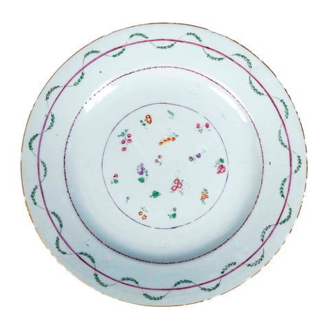 18th Century Chinese Export Famille Rose Plate with Floral & Fruit Motif