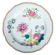 Pair of Chinese Export Famille Rose Porcelain Plates with Floral Polychrome Decor