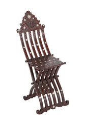 A Syrian Carved Hardwood Folding Chair with Abalone Inlays