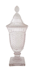 Lidded Glass Covered Urn in Antique Diamond Pattern