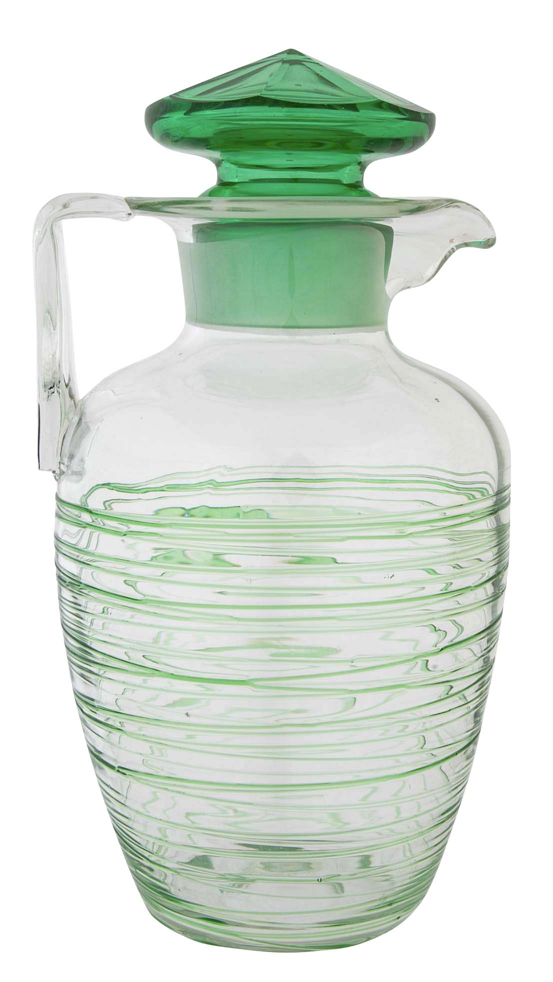 Green Glass Threaded Pitcher with Stopper