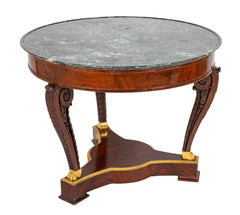 Mahogany and Sea Green Marble Top Center Table