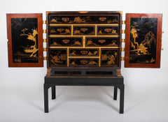 17th Century Japanese Gilt & Black Lacquer Cabinet for Export on Later Stand