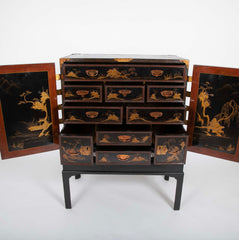 17th Century Japanese Gilt & Black Lacquer Cabinet for Export on Later Stand