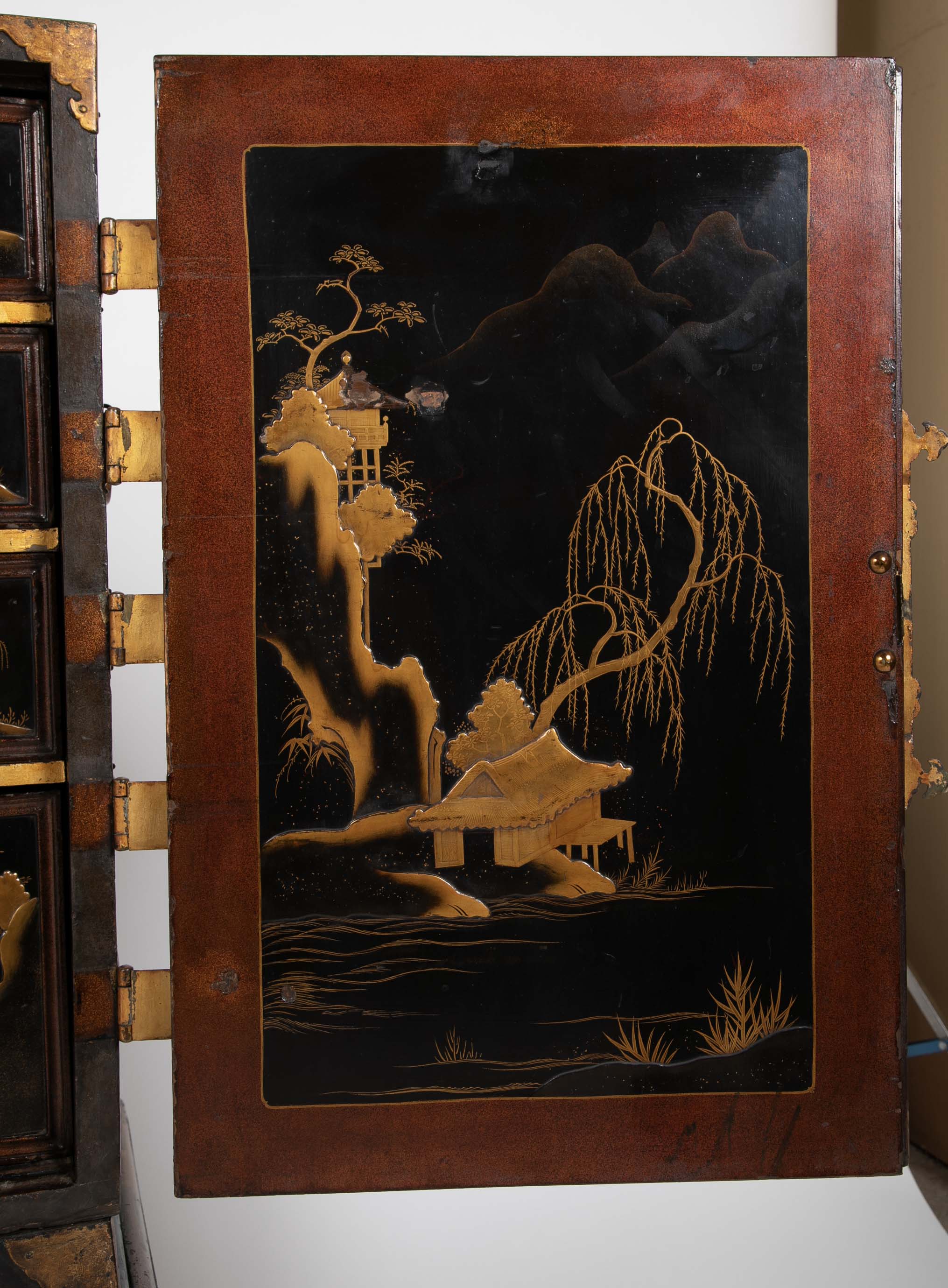 17th Century Japanese Gilt & Black Lacquer Cabinet for Export on Later Stand