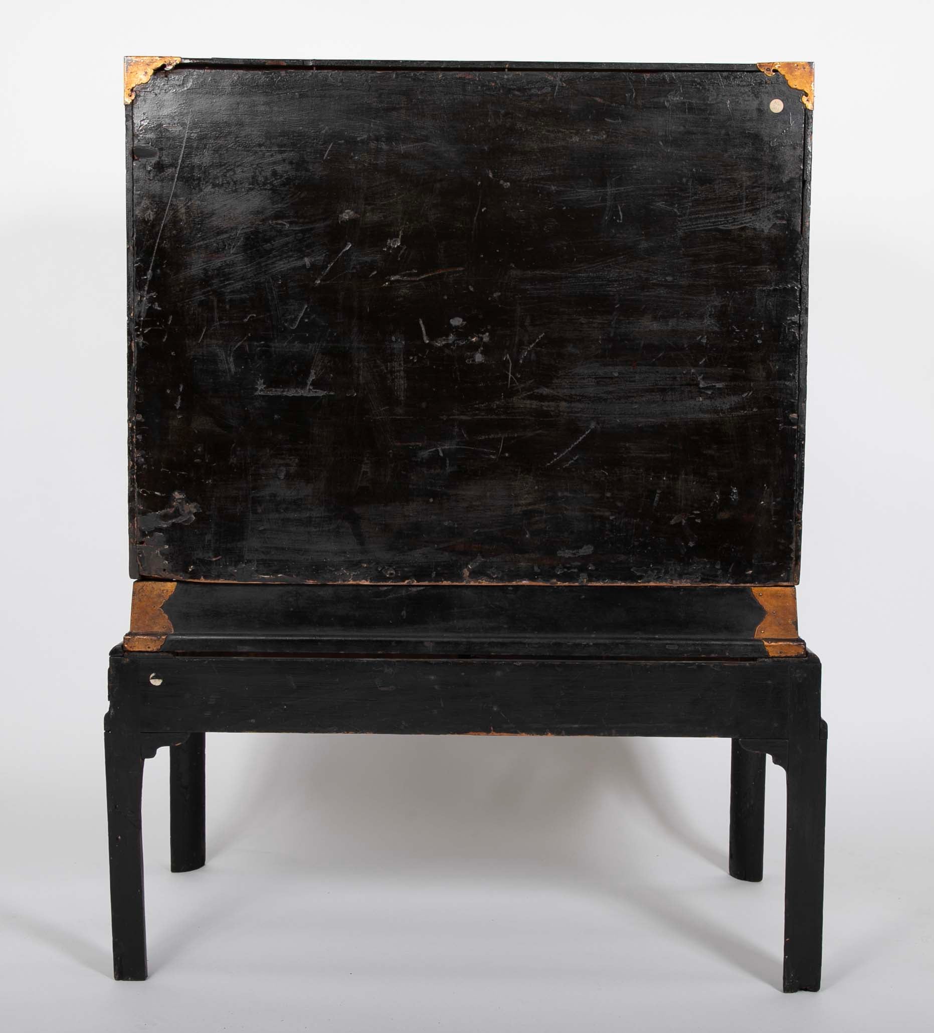 17th Century Japanese Gilt & Black Lacquer Cabinet for Export on Later Stand