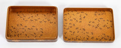 Japanese Brown Lacquer Box with Maple Leaves on a Pond Decor