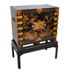 17th Century Japanese Gilt & Black Lacquer Cabinet for Export on Later Stand
