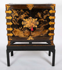 17th Century Japanese Gilt & Black Lacquer Cabinet for Export on Later Stand