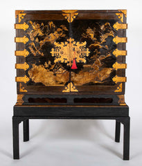 17th Century Japanese Gilt & Black Lacquer Cabinet for Export on Later Stand